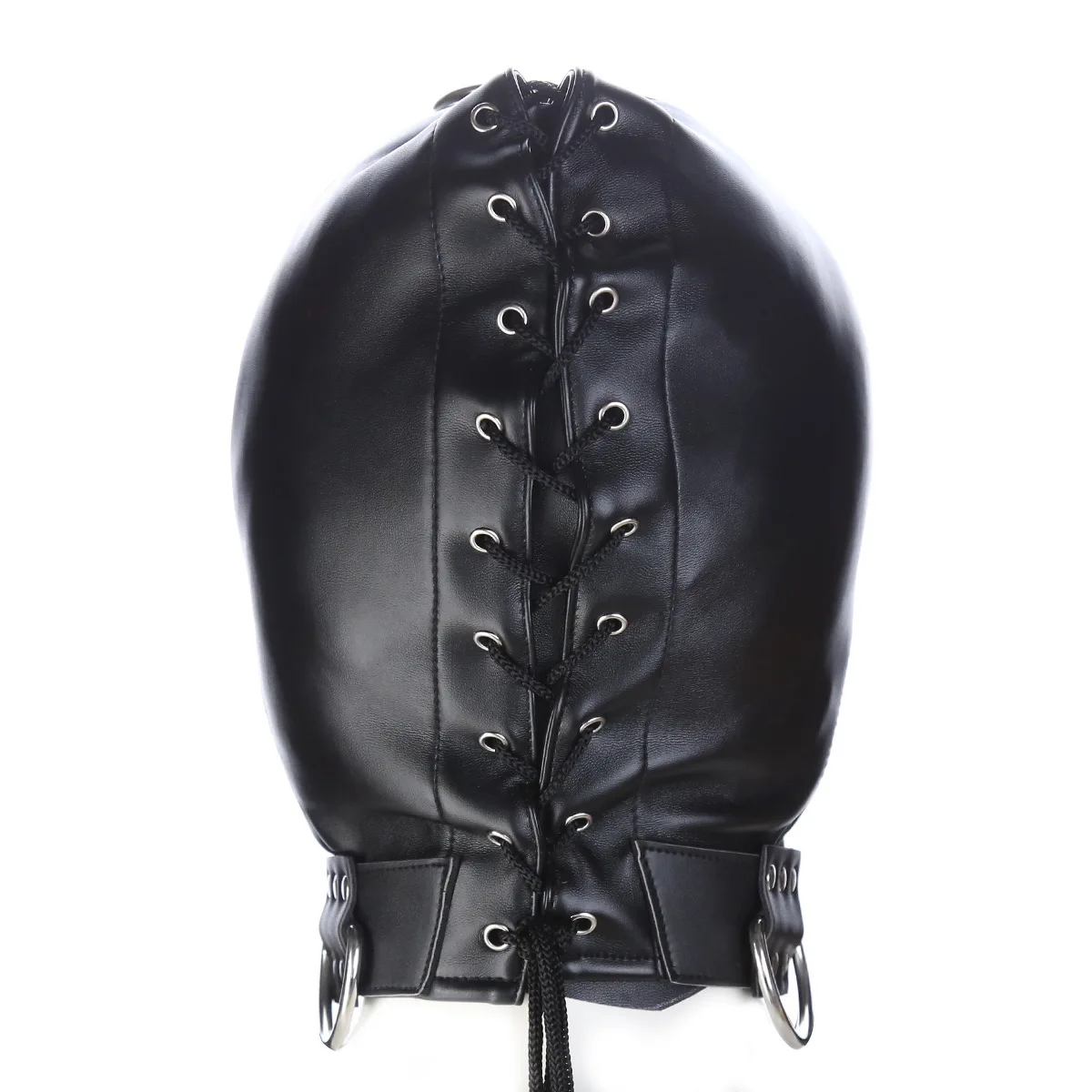 BDSM Sex Black Pu Leather Head Bondage Hood Mask Open Eye Mouth with Erotic Couple Flirting Toys Adjustable Mask Cosplay Harness