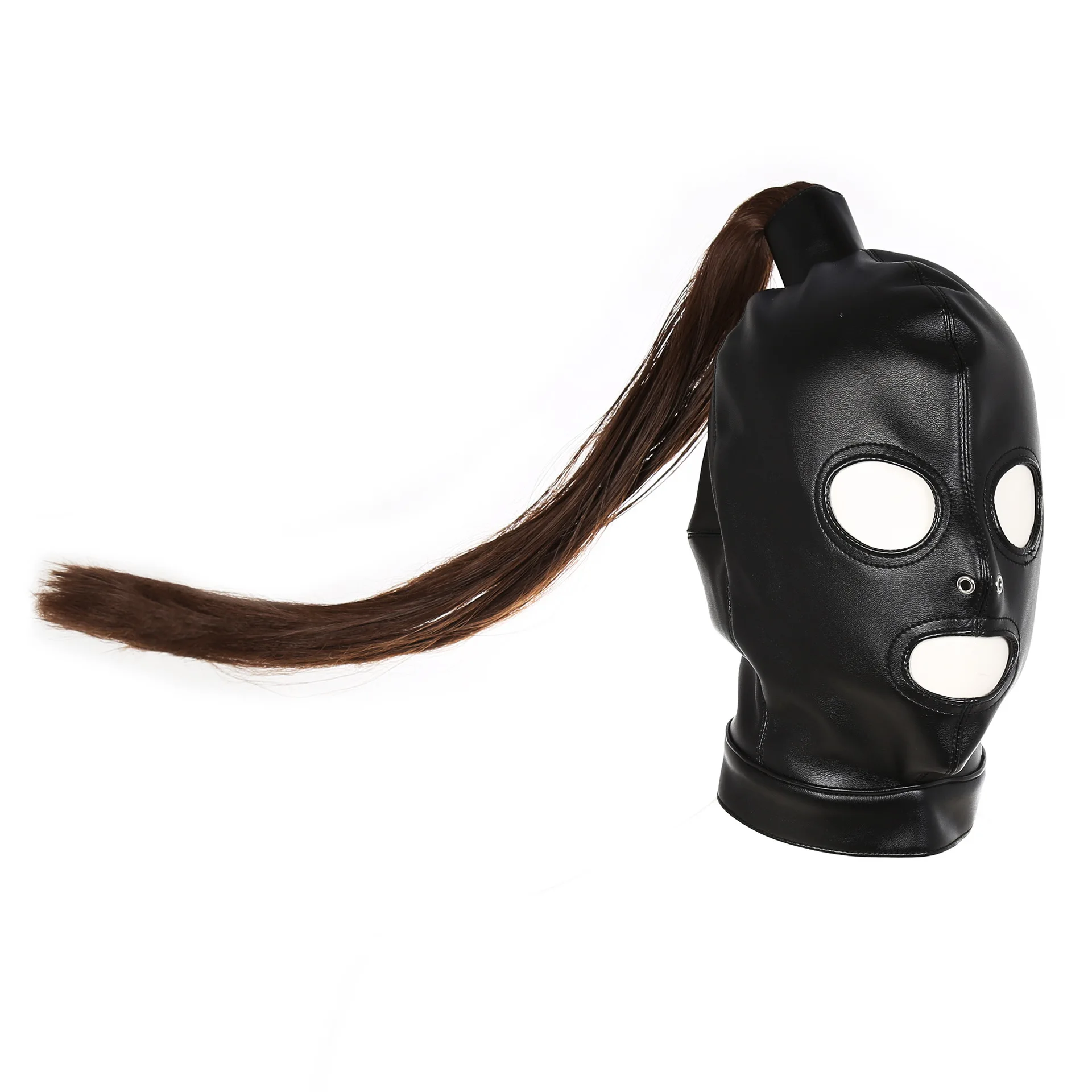 BDSM Sex Black Pu Leather Head Bondage Hood Mask Open Eye Mouth with Erotic Couple Flirting Toys Adjustable Mask Cosplay Harness