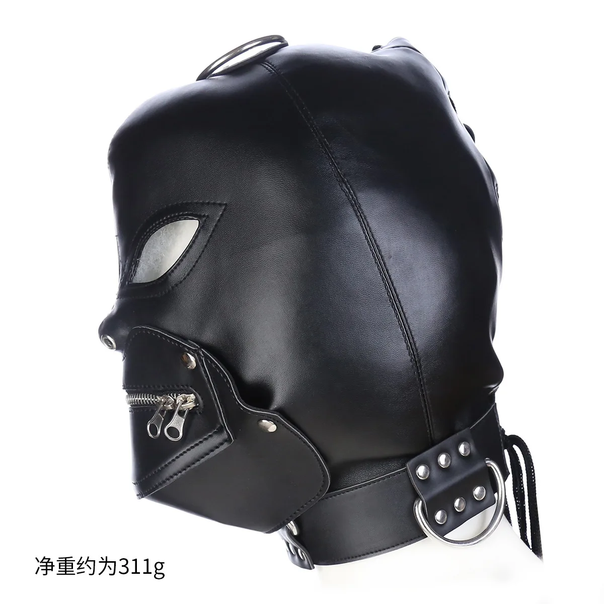 BDSM Sex Black Pu Leather Head Bondage Hood Mask Open Eye Mouth with Erotic Couple Flirting Toys Adjustable Mask Cosplay Harness