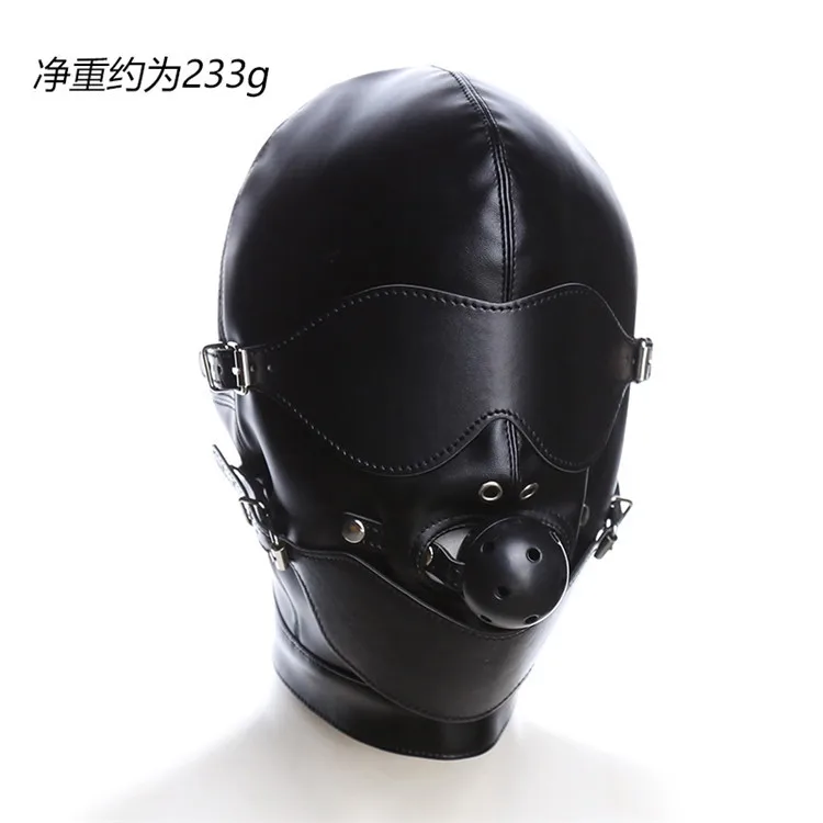 BDSM Sex Black Pu Leather Head Bondage Hood Mask Open Eye Mouth with Erotic Couple Flirting Toys Adjustable Mask Cosplay Harness