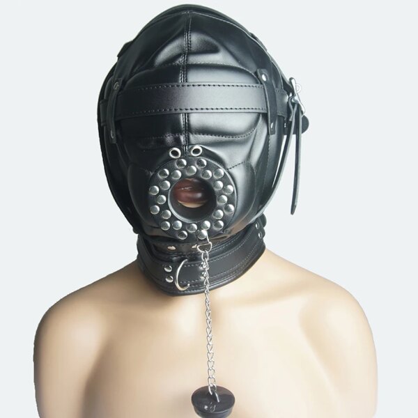 Bondage Full Hood Mask,BDSM Sex Toys For Couples, Slave Leather Harness Padded Gimp, Dildo/Ring/Ball Gag Blindfold