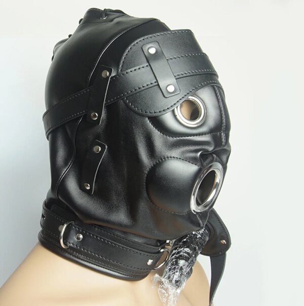 Bondage Full Hood Mask,BDSM Sex Toys For Couples, Slave Leather Harness Padded Gimp, Dildo/Ring/Ball Gag Blindfold