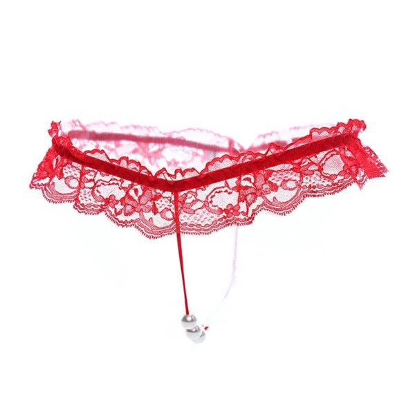 Women Sexy Lace Panties Open Crotch Thong G-Strings with Pearl Massage Bead Crotchless Erotic Underwear for Sex Lingerie Toys