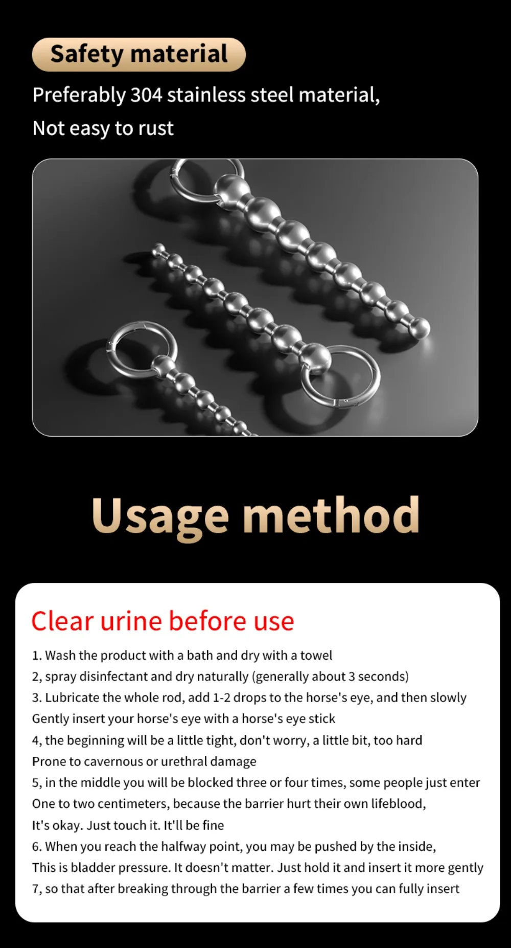 Stainless Steel Beads Penis Plug Dilator Gradient Size Urethral Catheter Stimulator Male Masturbation Adult Toys Metal Sounding