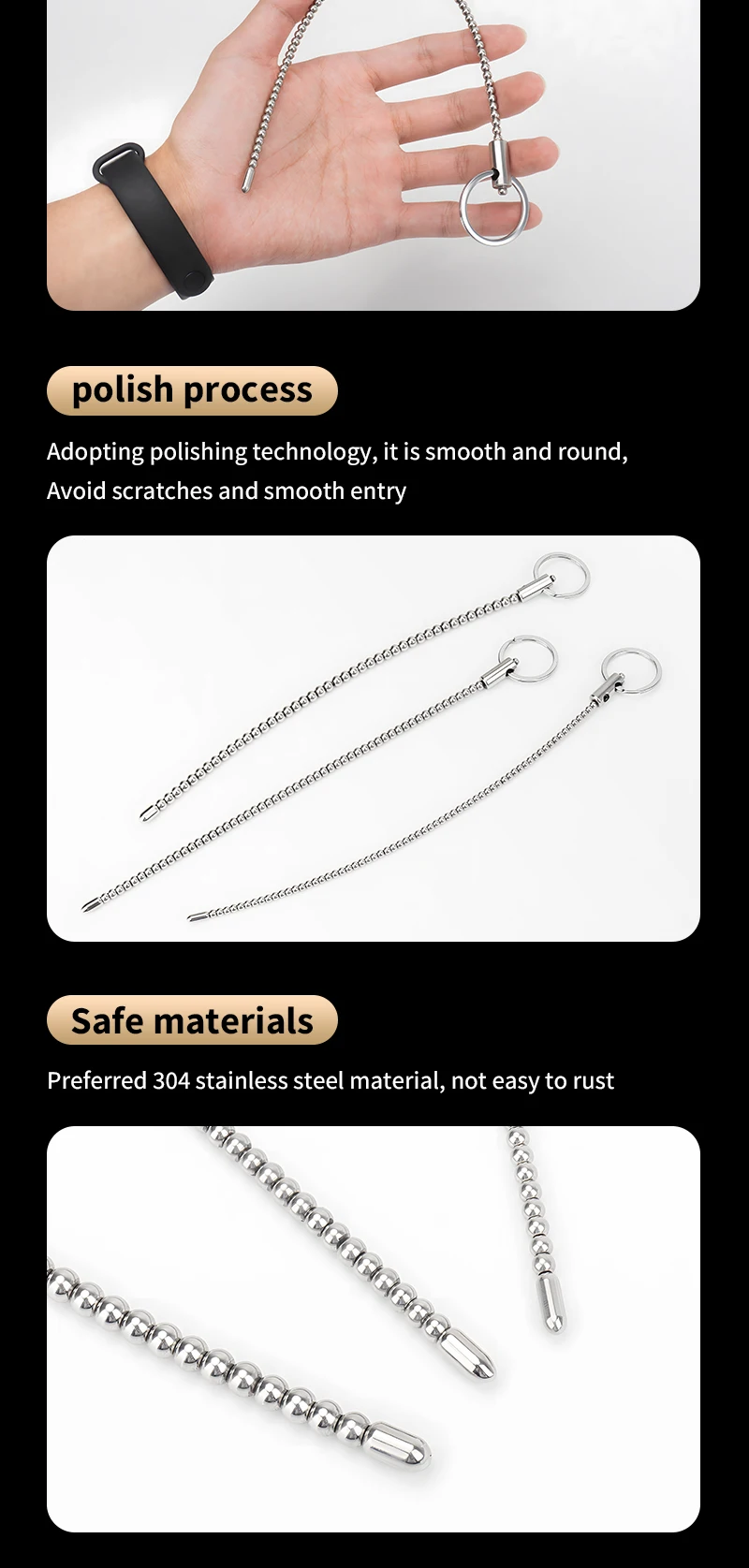 Stainless Steel Urethral Pull Beads Sounding Massager SM Insert Catheter Metal Penis Plug Male Adult Stimulator Sex Toys for Men