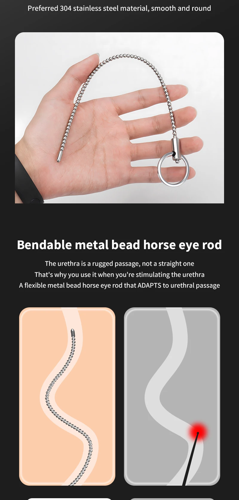 Stainless Steel Urethral Pull Beads Sounding Massager SM Insert Catheter Metal Penis Plug Male Adult Stimulator Sex Toys for Men