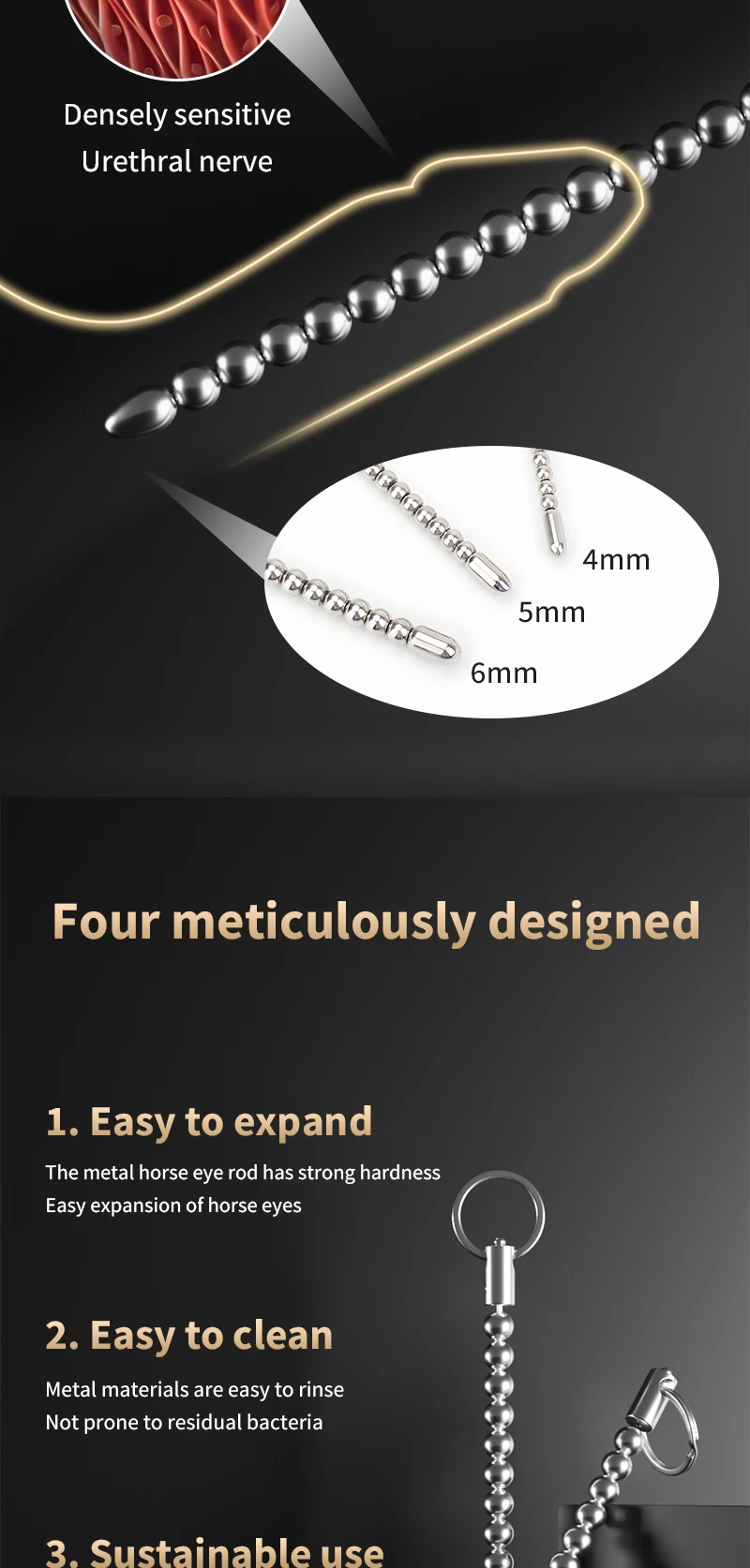 Stainless Steel Urethral Pull Beads Sounding Massager SM Insert Catheter Metal Penis Plug Male Adult Stimulator Sex Toys for Men