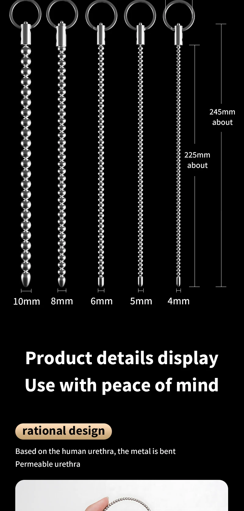 Stainless Steel Urethral Pull Beads Sounding Massager SM Insert Catheter Metal Penis Plug Male Adult Stimulator Sex Toys for Men