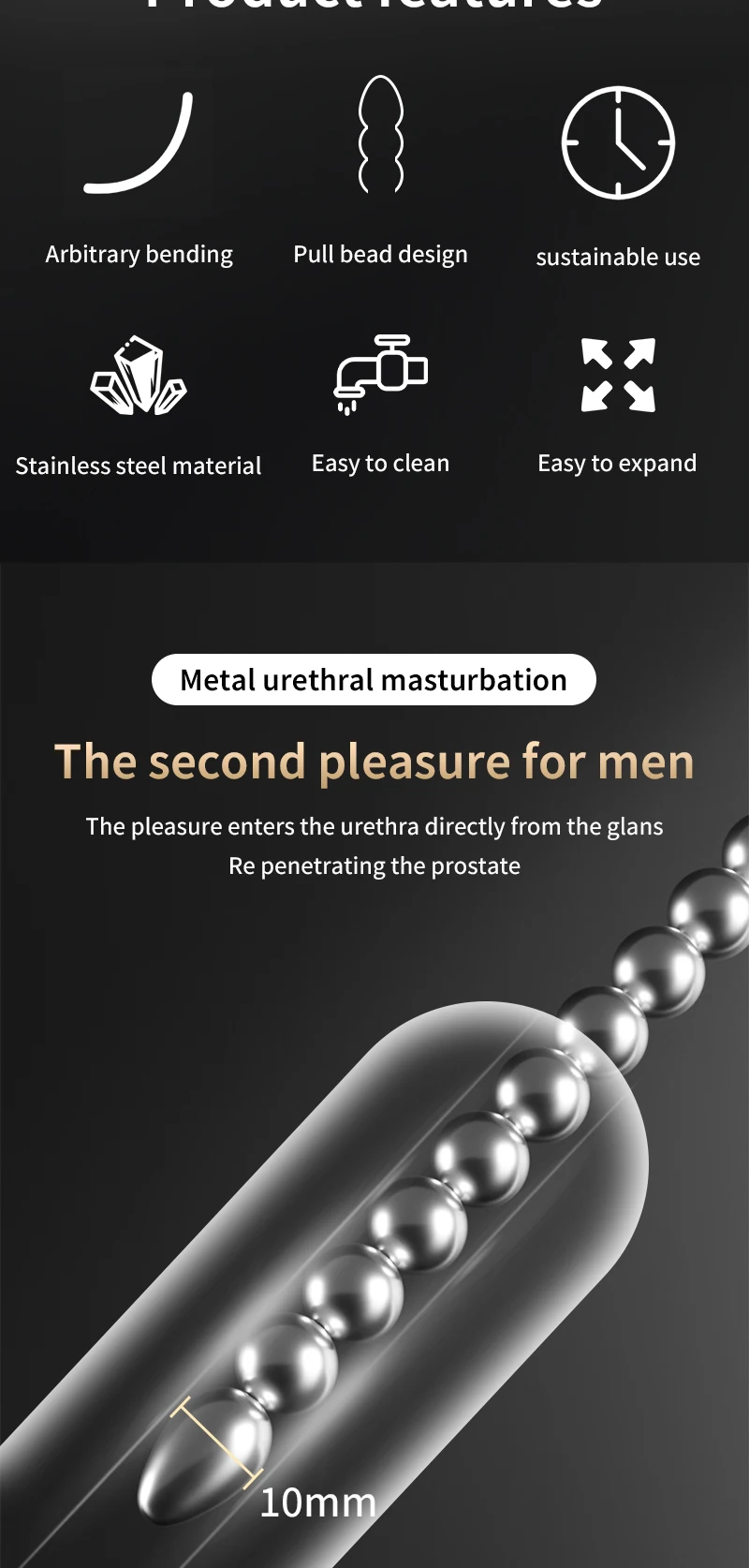 Stainless Steel Urethral Pull Beads Sounding Massager SM Insert Catheter Metal Penis Plug Male Adult Stimulator Sex Toys for Men