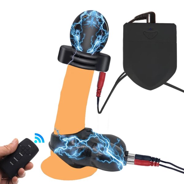 Electro Shock Glans Trainer Massage Cup,Testicle Electrostimulation Cock Penis Extender Scrotum Bind Sleeve,BDSM Sex Toy for Men