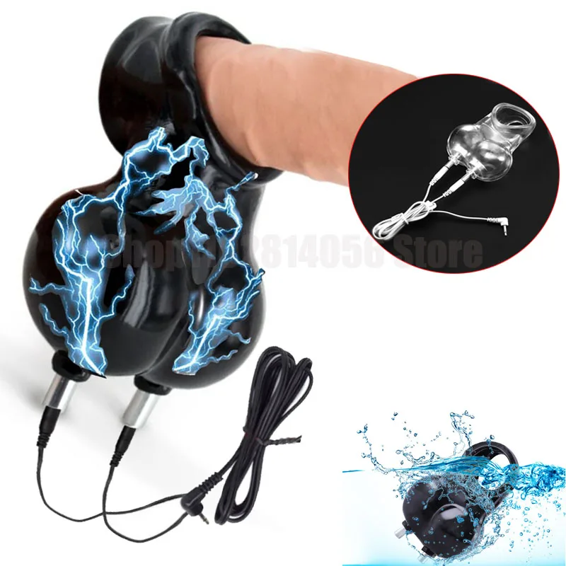 Electro Shock Glans Trainer Massage Cup,Testicle Electrostimulation Cock Penis Extender Scrotum Bind Sleeve,BDSM Sex Toy for Men