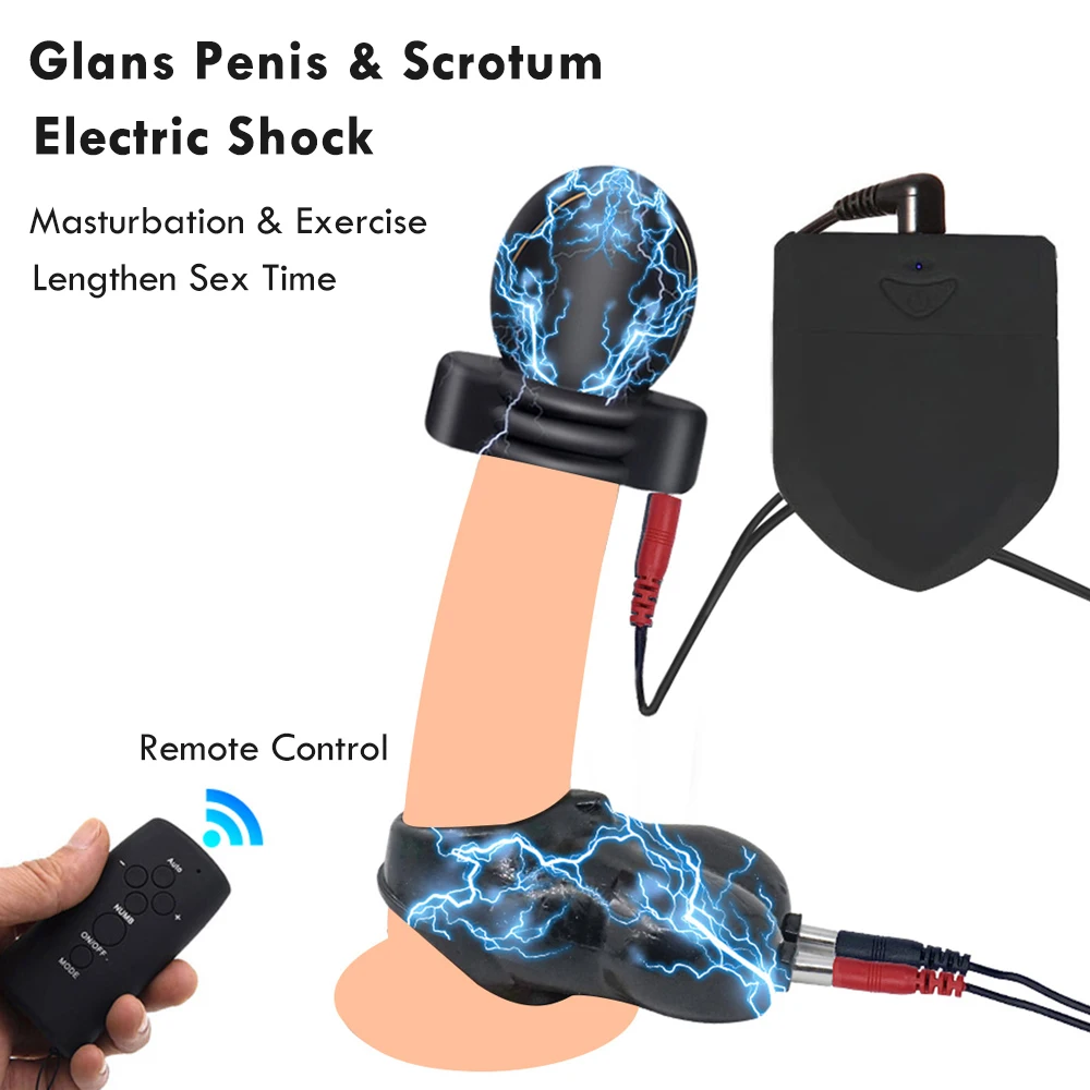 Electro Shock Glans Trainer Massage Cup,Testicle Electrostimulation Cock Penis Extender Scrotum Bind Sleeve,BDSM Sex Toy for Men