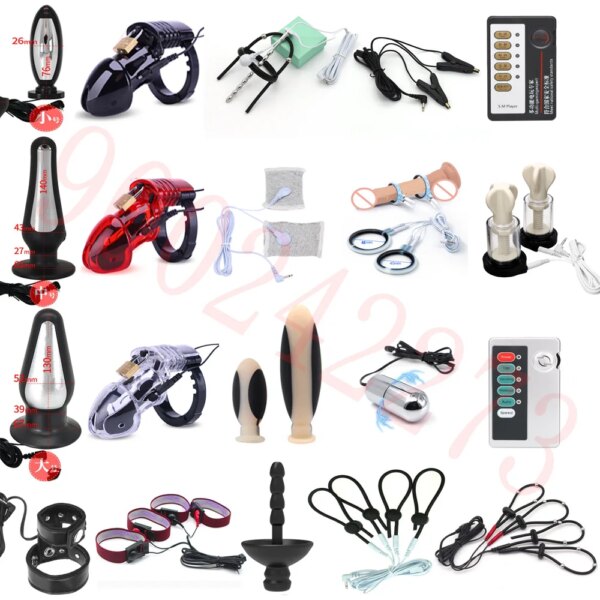 Electro Shock Anal Butt Plug Electric Nipple Sucker Clamps E-stim Penis Plug Ring Cock Cage SM Chastity Couple Sex Medical Toys