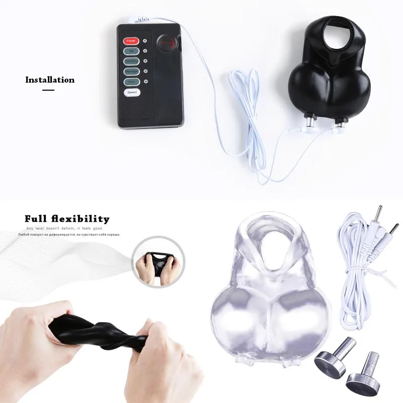 Electric Chastity Cage,Testicle Electrostimulation Penis Extender,BDSM Electro Sex for Men,E-stim Cockring,Electro Shock Scrotum