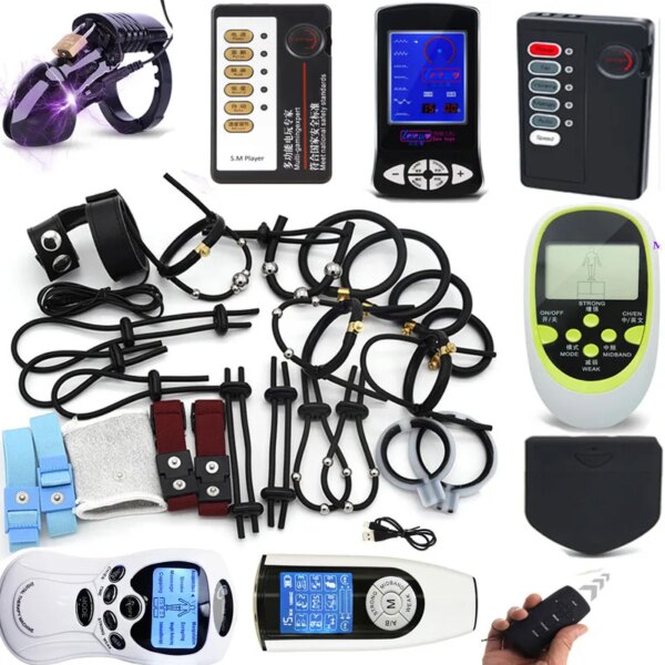 Electric Shock Penis Ring, Electro Stimulation Penis Massage Accessories, Cock Cage Penis Extender Sex Toys For Men Masturbator