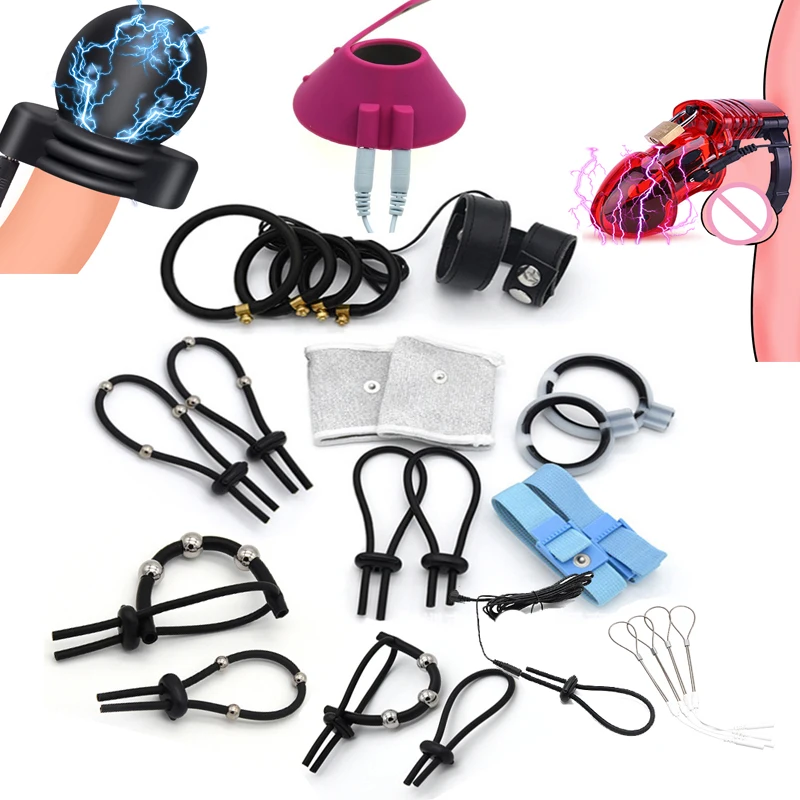 Electric Shock Penis Ring, Electro Stimulation Penis Massage Accessories, Cock Cage Penis Extender Sex Toys For Men Masturbator