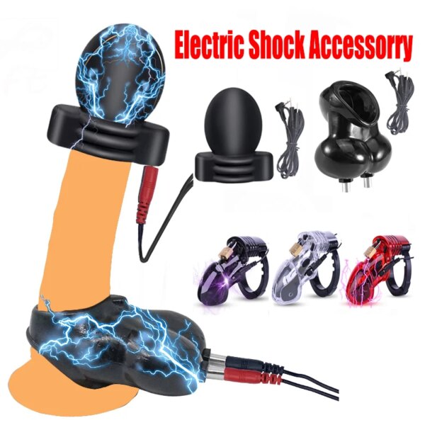 Strongest BDSM Power Box,Cable,Electro Shock Penis Ring,Electro Stimulate Massage Glans Trainer Cock Cage Penis Plug,Men Sex Toy
