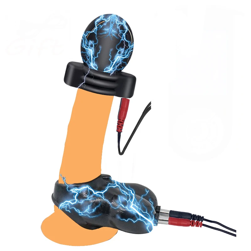 Strongest BDSM Power Box,Cable,Electro Shock Penis Ring,Electro Stimulate Massage Glans Trainer Cock Cage Penis Plug,Men Sex Toy
