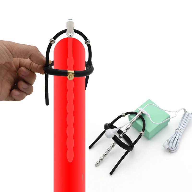 Strongest BDSM Power Box,Cable,Electro Shock Penis Ring,Electro Stimulate Massage Glans Trainer Cock Cage Penis Plug,Men Sex Toy