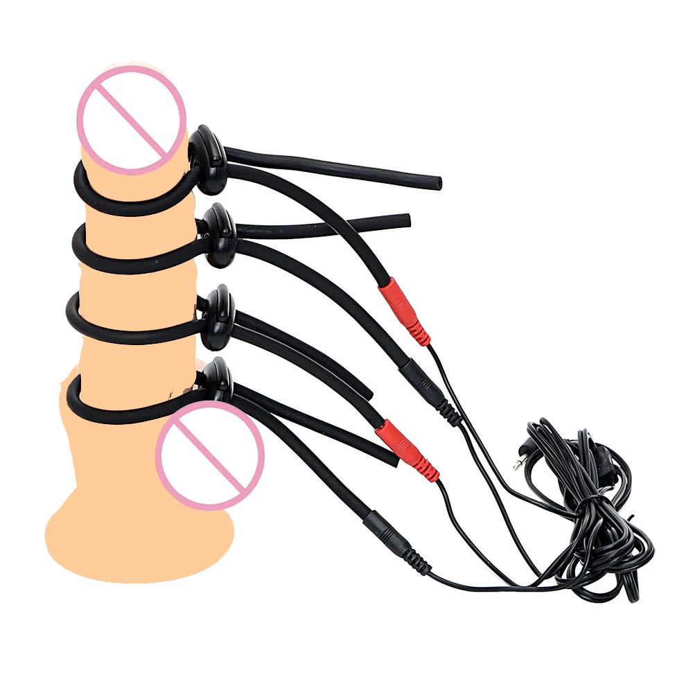 BDSM Strong Electro Shock Penis Ring Masturbator Electro Stimulation Cock Ring Massage Pad E-Stim Penis Extender Sex Toy For Men