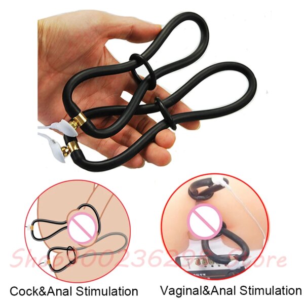 Electro Sex/Stimulation Insertable Vaginal Ring Anal Electrode Plug,E-stim Penis and Testicles Band,Electric Stimulator BDSM Toy