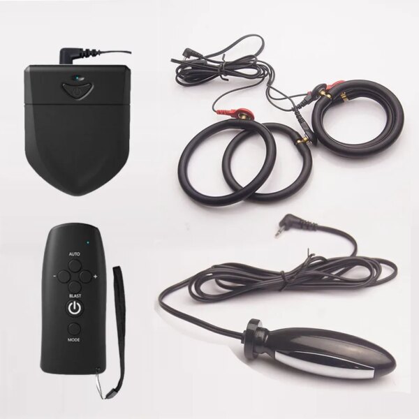 Electric Shock Sex Toys,Electro Penis Stimulator Ring BDSM Cock Cage,Estim Anal Butt Plug,E stim for Men