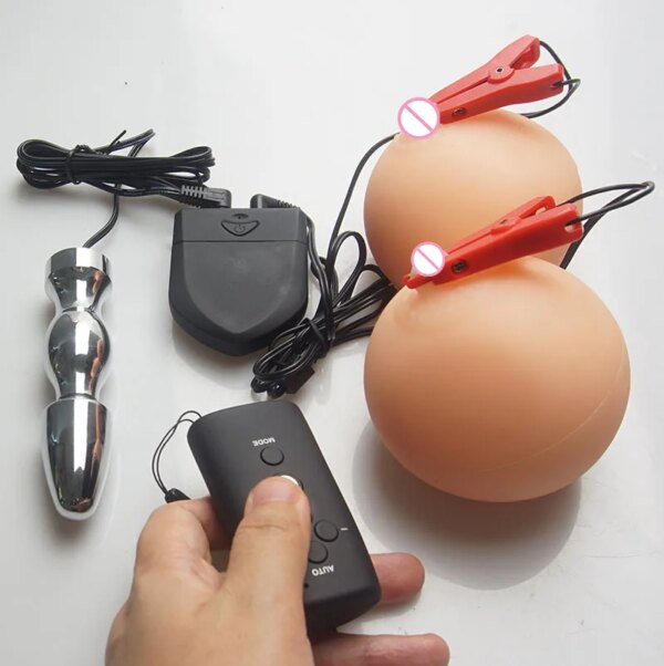 Electric Shocker Nipple Clamps,BDSM Electro Shock Anal Butt Plug,E stim Estim Sex Toys,Electrostimulation Electrostimulator