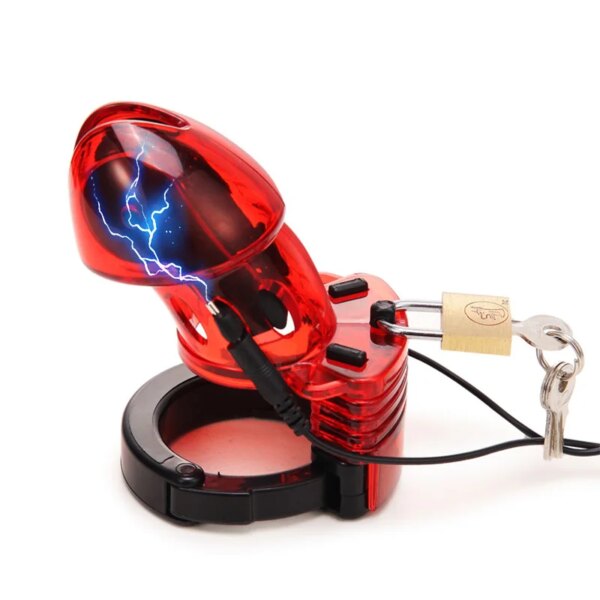E-Stim Male Masturbator Electric Shock Chastity Cock Cage Ball Stretcher,Electro Stimulation Anal Plug Penis Ring BDSM Sex Tools