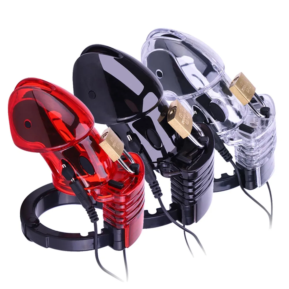 E-Stim Male Masturbator Electric Shock Chastity Cock Cage Ball Stretcher,Electro Stimulation Anal Plug Penis Ring BDSM Sex Tools