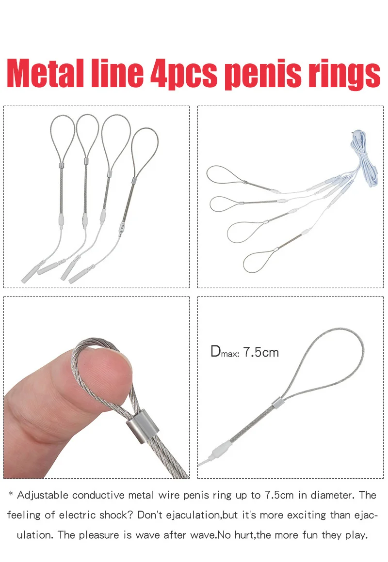 18+ Adults Estim Penis Ring,Electric Shock Bdsm Cock Sheath Ball Stretcher, Electro Sex Toy For Men,E-Stim GlansTesticle Loops