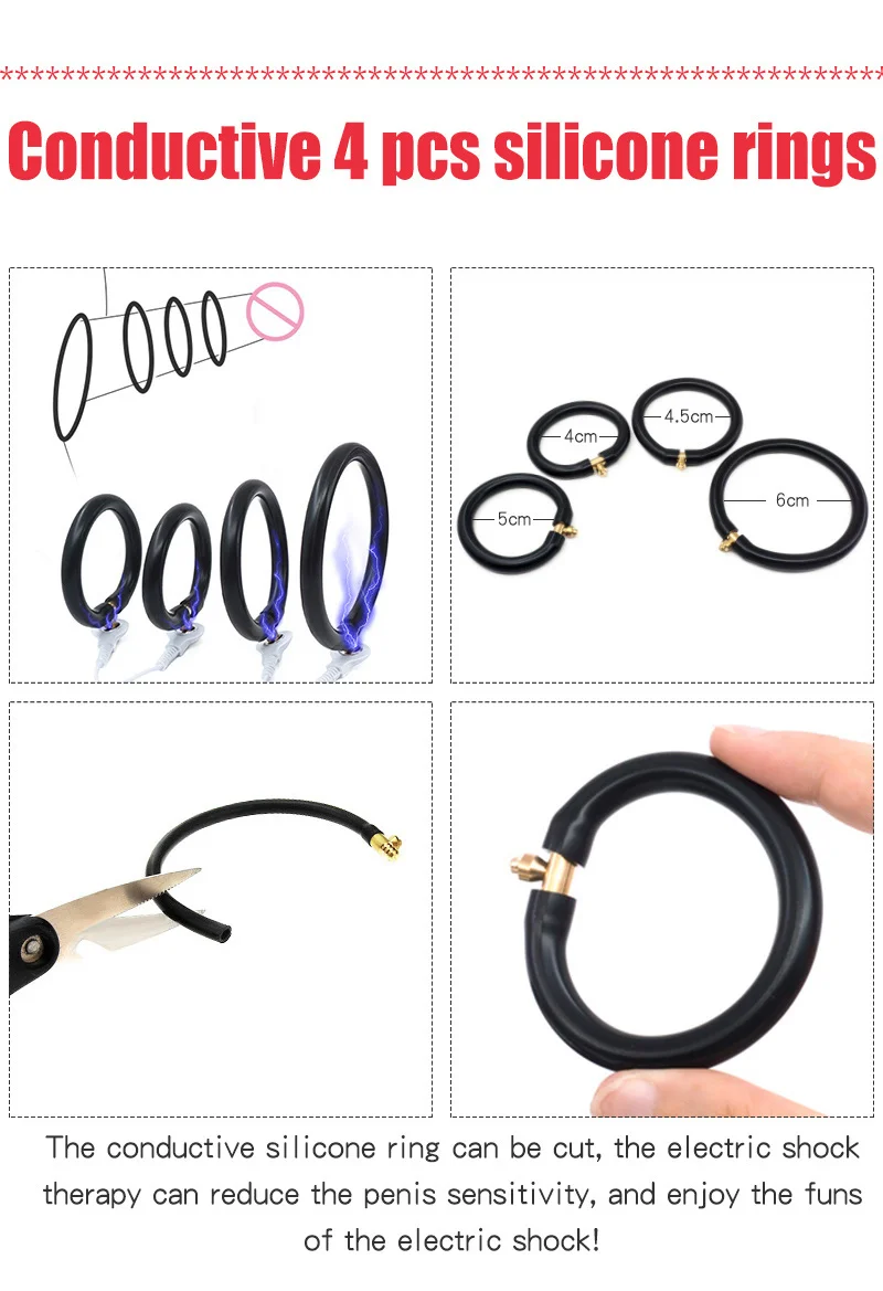 18+ Adults Estim Penis Ring,Electric Shock Bdsm Cock Sheath Ball Stretcher, Electro Sex Toy For Men,E-Stim GlansTesticle Loops