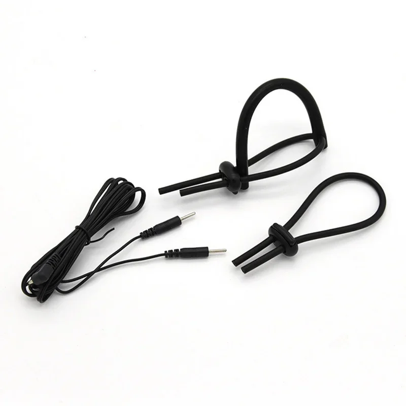 Electric Shock Bdsm Cock Sheath Ball Stretcher E-stim Penis Ring,Glans Testicle Loops Massage Electro Sex Toy for Men,Host,Cable