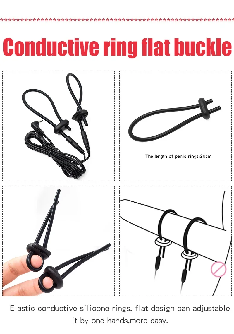 Electric Shock Bdsm Cock Sheath Ball Stretcher E-stim Penis Ring,Glans Testicle Loops Massage Electro Sex Toy for Men,Host,Cable