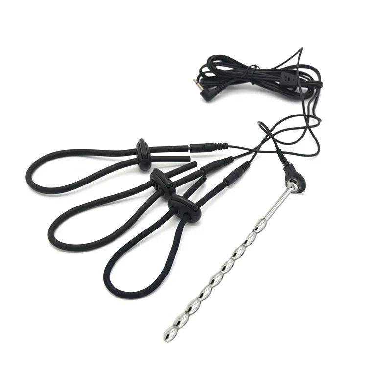 Electric Shock Bdsm Cock Sheath Ball Stretcher E-stim Penis Ring,Glans Testicle Loops Massage Electro Sex Toy for Men,Host,Cable