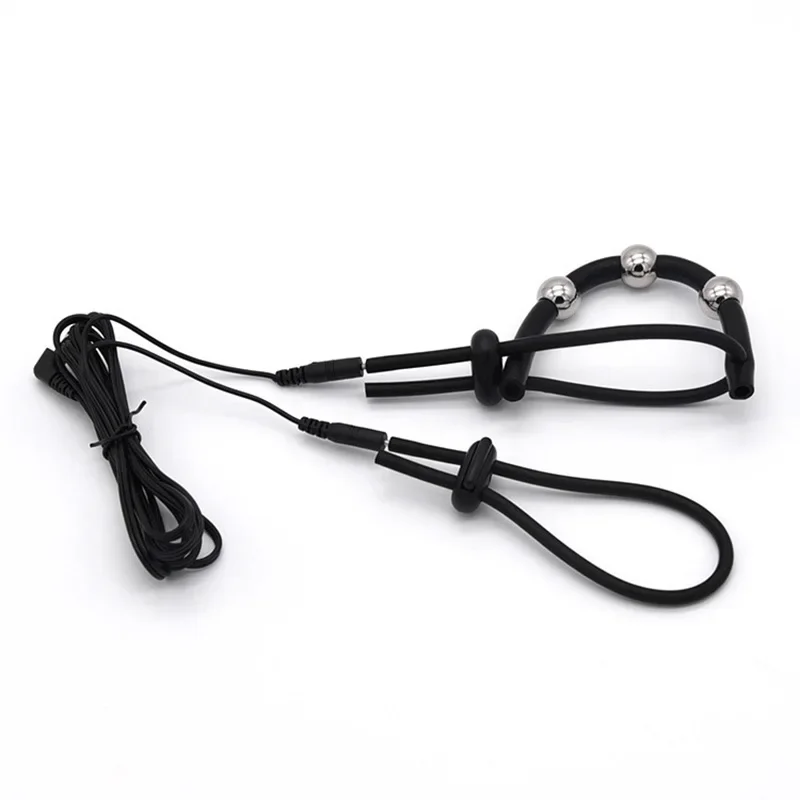 Electric Shock Bdsm Cock Sheath Ball Stretcher E-stim Penis Ring,Glans Testicle Loops Massage Electro Sex Toy for Men,Host,Cable