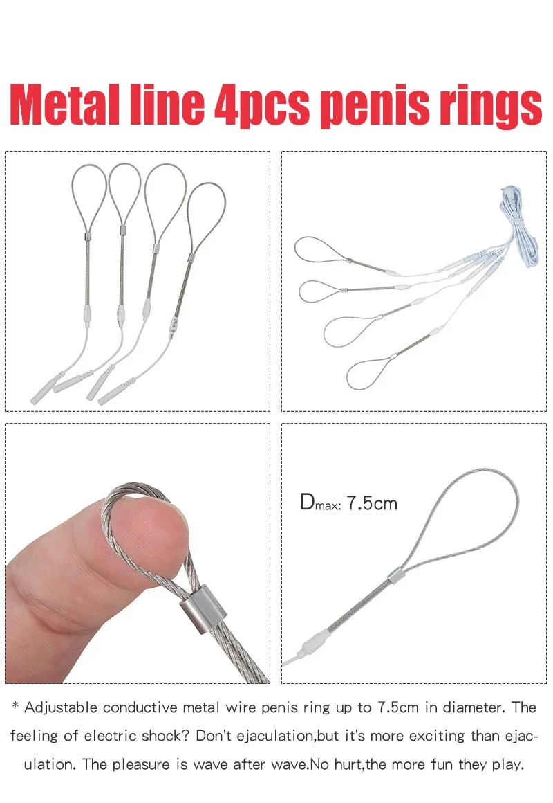 Electric Shock Bdsm Cock Sheath Ball Stretcher E-stim Penis Ring,Glans Testicle Loops Massage Electro Sex Toy for Men,Host,Cable