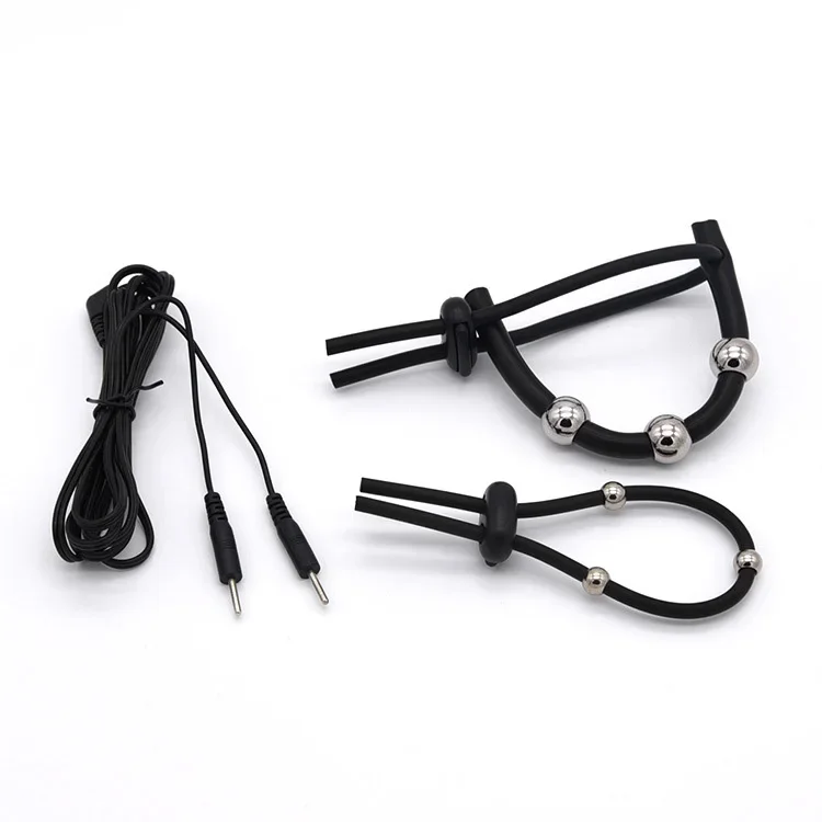 Electric Shock Bdsm Cock Sheath Ball Stretcher E-stim Penis Ring,Glans Testicle Loops Massage Electro Sex Toy for Men,Host,Cable