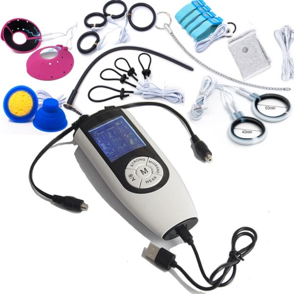 Electro Stimulation Therapy Massager Cock Ring Penis Sleeve,E-stim Urethral Chastity Catheter Sound Dilator,BDSM Sex Toys