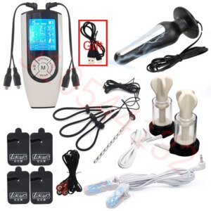 E-stim Power Box,Taser Electro Shock Anal Vagina Plug Penis Ring Urethral Rod Nipple Sucker Clamp/Pad SM Electrical Sex Tool Kit