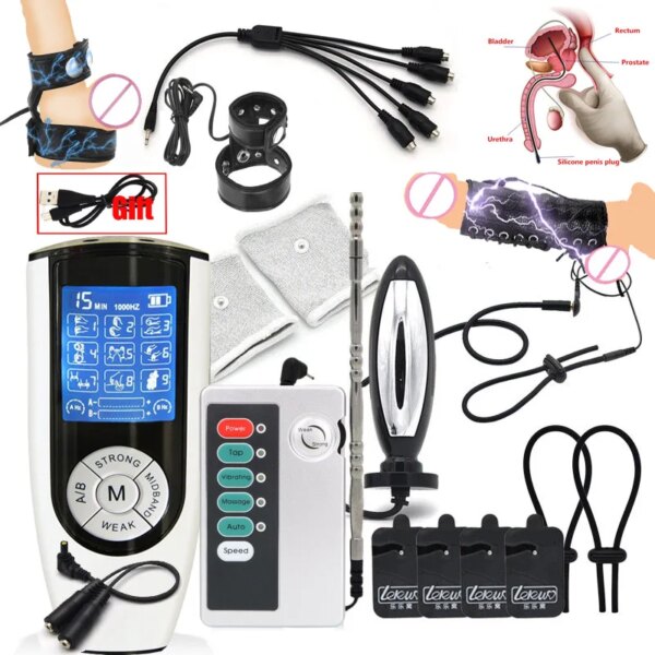BDSM Electro Shock Penis Cock Ring,Electric Shocker E Stimulation Chastity Cage,E stim Estim E-stim Sex Toys for Men,Electrosex