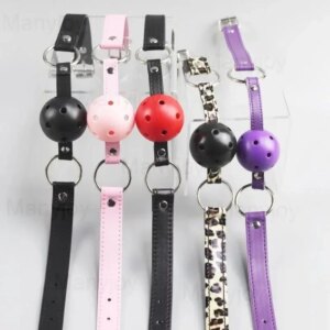 PU Leather Open Mouth Ball Gag Sex Bondage Exotic Accessories Oral Sex Products for Couple Multi Colors SM Sex Toys