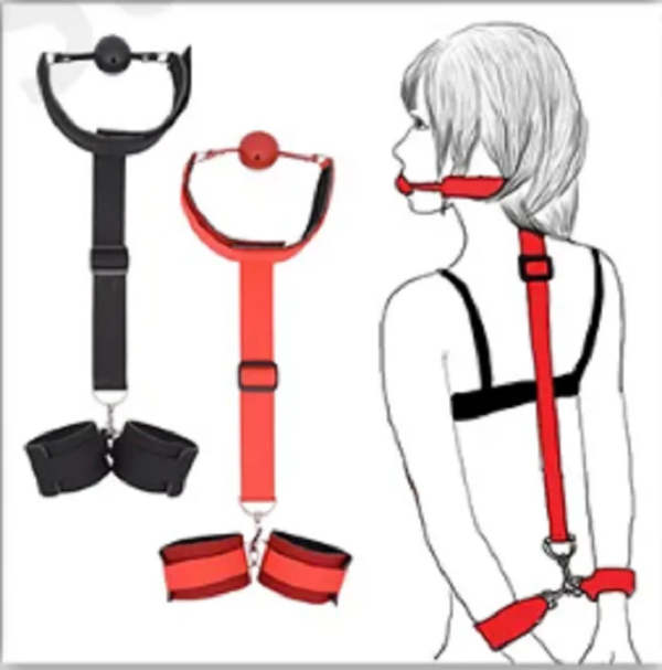 Backhand back gag ball female slave tempering props SM bondage bondage handcuffs flirting role-playing erotic sex toys
