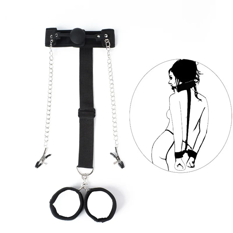 Backhand back gag ball female slave tempering props SM bondage bondage handcuffs flirting role-playing erotic sex toys