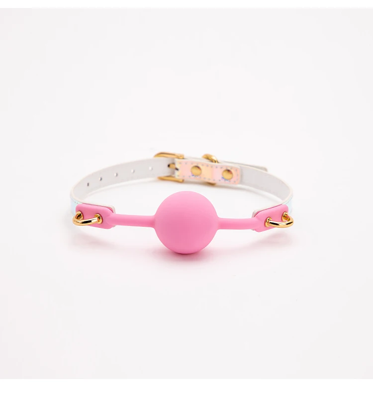 BLACKWOLF Soft Silicone Ball Gag Oral Fixation Bondage Mouth Gag Mouth Stuffed PU Leather Band Sex Toys for Couples Adult Games
