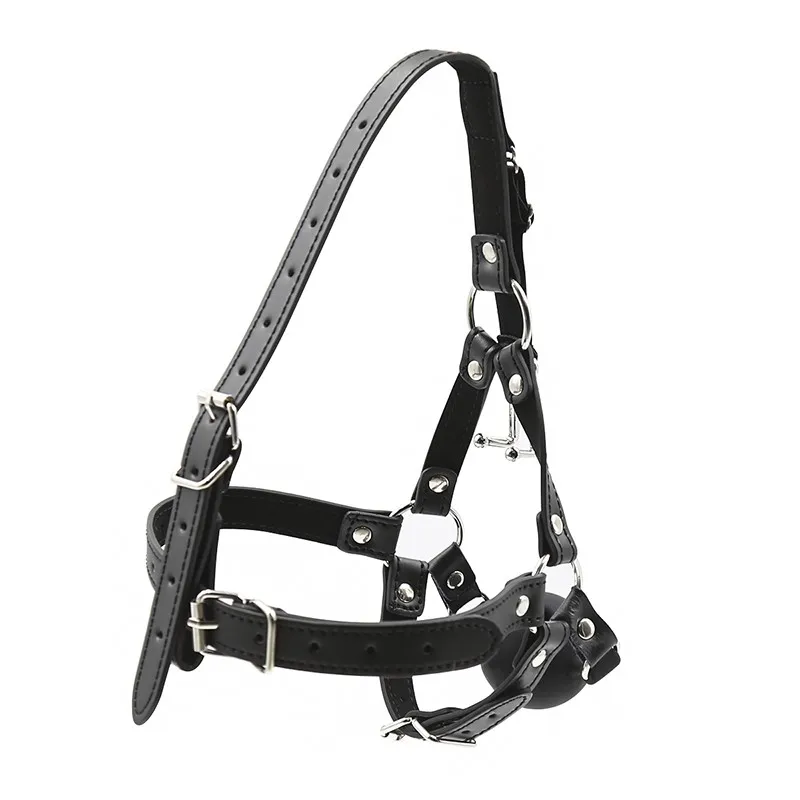 Slave Horse Harness Silicone Ball Gag BDSM Bondage Restraints Oral Fixation Open Mouth Gags Nose Hook Strap Fetish Sexy Cosplay
