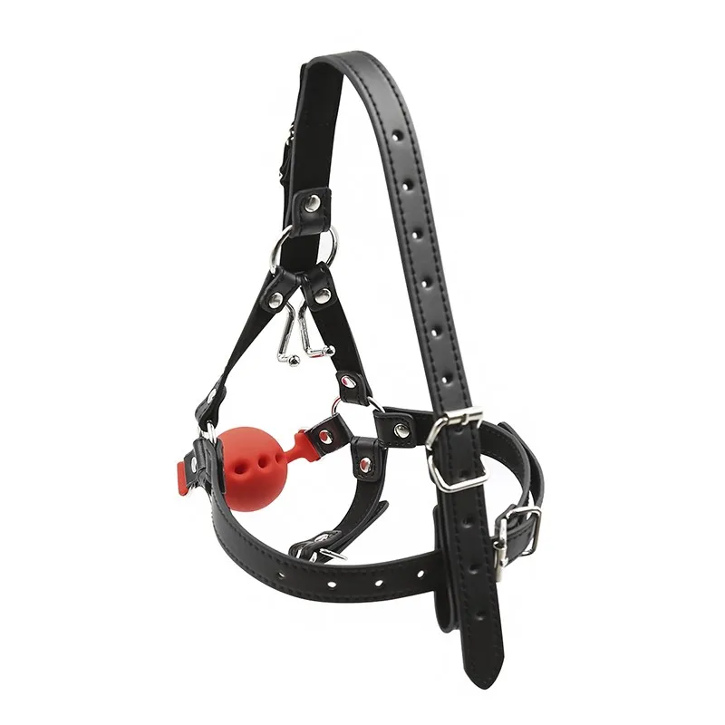 Slave Horse Harness Silicone Ball Gag BDSM Bondage Restraints Oral Fixation Open Mouth Gags Nose Hook Strap Fetish Sexy Cosplay
