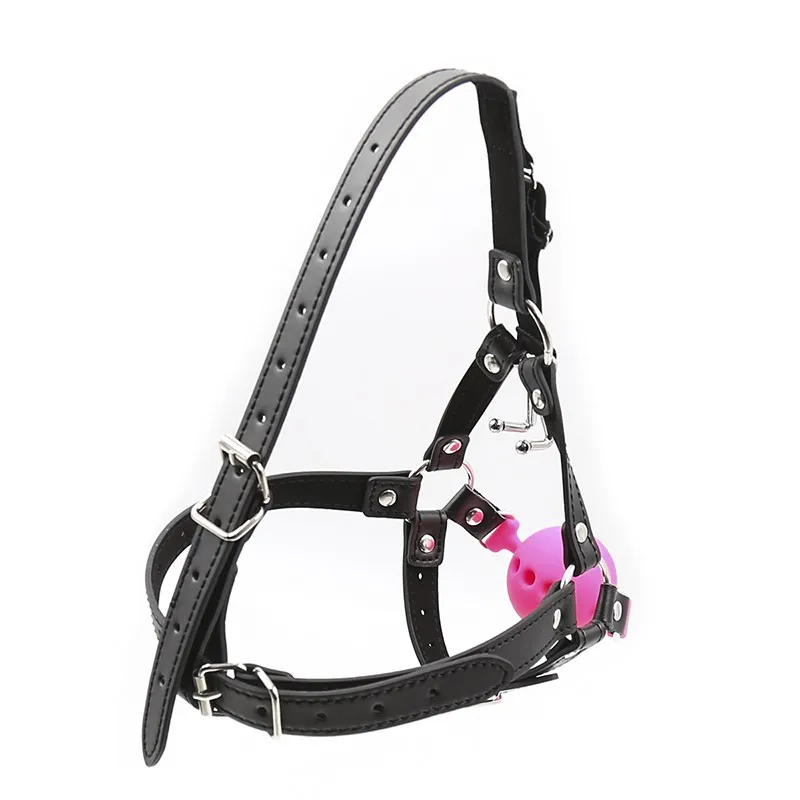 Slave Horse Harness Silicone Ball Gag BDSM Bondage Restraints Oral Fixation Open Mouth Gags Nose Hook Strap Fetish Sexy Cosplay