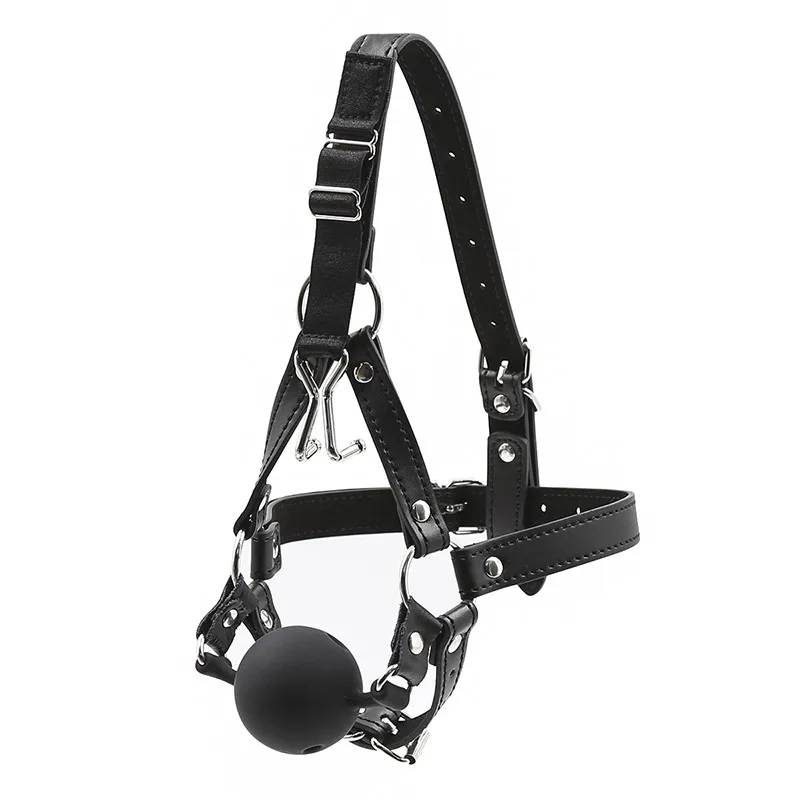 Slave Horse Harness Silicone Ball Gag BDSM Bondage Restraints Oral Fixation Open Mouth Gags Nose Hook Strap Fetish Sexy Cosplay