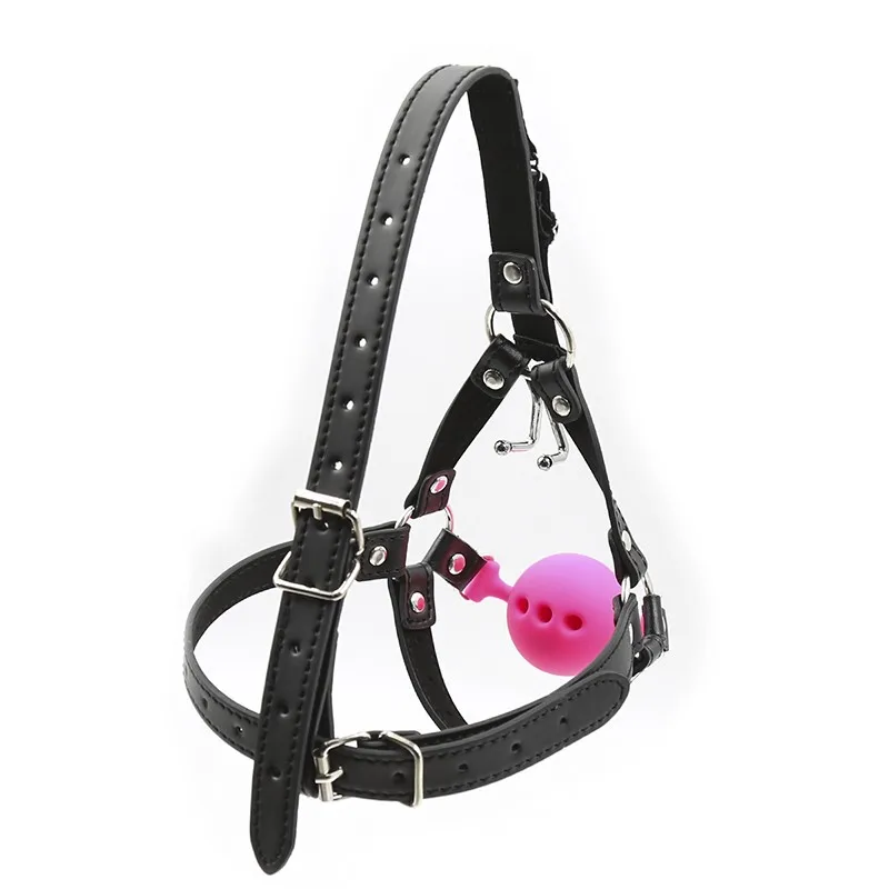 Slave Horse Harness Silicone Ball Gag BDSM Bondage Restraints Oral Fixation Open Mouth Gags Nose Hook Strap Fetish Sexy Cosplay