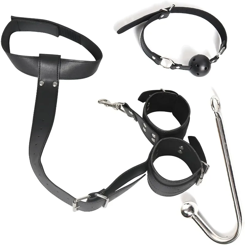 2 in 1 Leather Sex Bondage Set BDSM Anal Hook with Ball Gag Anal Trainer Role Play Butt Plug Fetish Slave Sex Toys for Woman Man 2 in 1 Leather Sex Bondage Set BDSM Anal Hook with Ball Gag Anal Trainer Role Play Butt Plug Fetish Slave Sex Toys for Woman Man